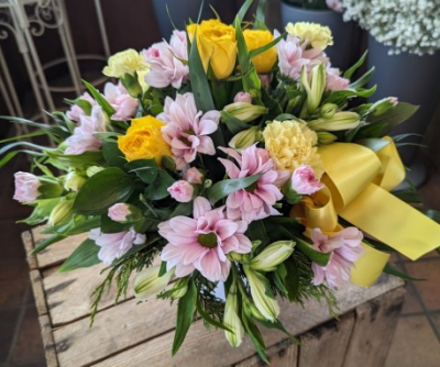 Petite Pot - This is the perfect small gift to brighten someones day! Arranged in floral oasis, so no arranging needed. This gift is great for someone who hasn't much space, and a perfect gift for any occasion. 'Just because, Thank you, Birthday,'